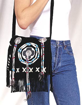 Ladies pocket book with bones, beads and fringes