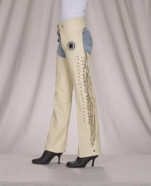 C323<br>Ladies chaps with bone,bead and fringe