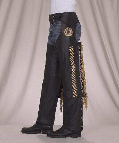 C339<br>Deluxe Leather Chaps with Bead, Bone and Fringe