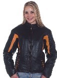 DLJ266-Orange<br>Ladies black & orange leather racer jacket 