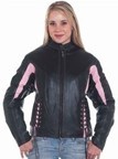 DLJ266-Pink<br>Ladies black & pink leather race...