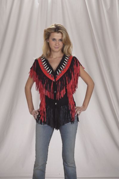 LV430<br>Ladies vest with beads, bone, braid and fringe with snaps