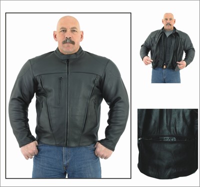 DMJ700<br>Mens Leather Motorcycle Jacket with zipout lining 