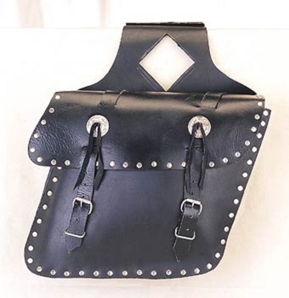 Leather saddle bag concho,studs,slant