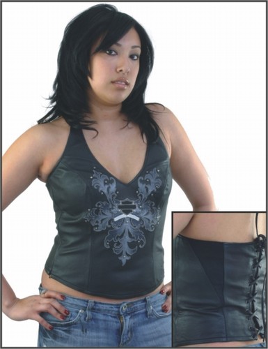 SK935<br>Ladies Leather Halter Top w/ Studs